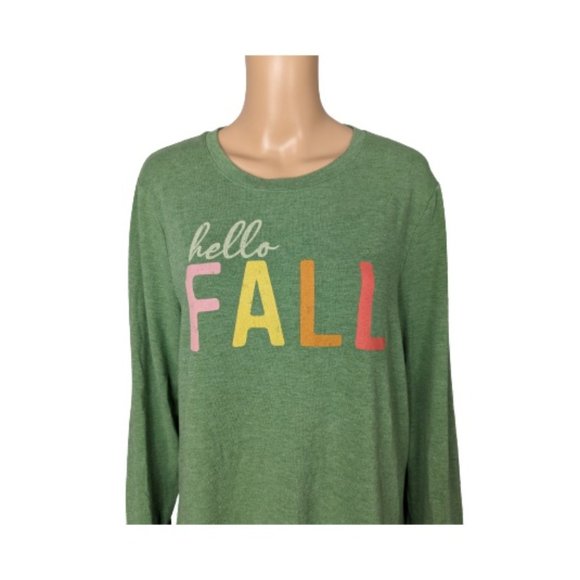 Positive Tees Green Hello Fall Graphic Sweatshirt L - Picture 2 of 8